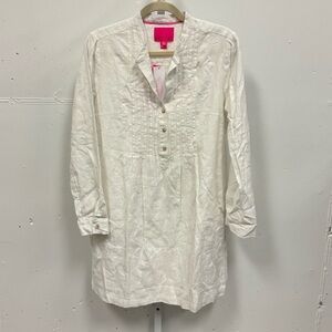 NWT Lilly Pulitzer Rhoda Long Sleeve Shell Pattern Mini Tunic Dress Resort White
